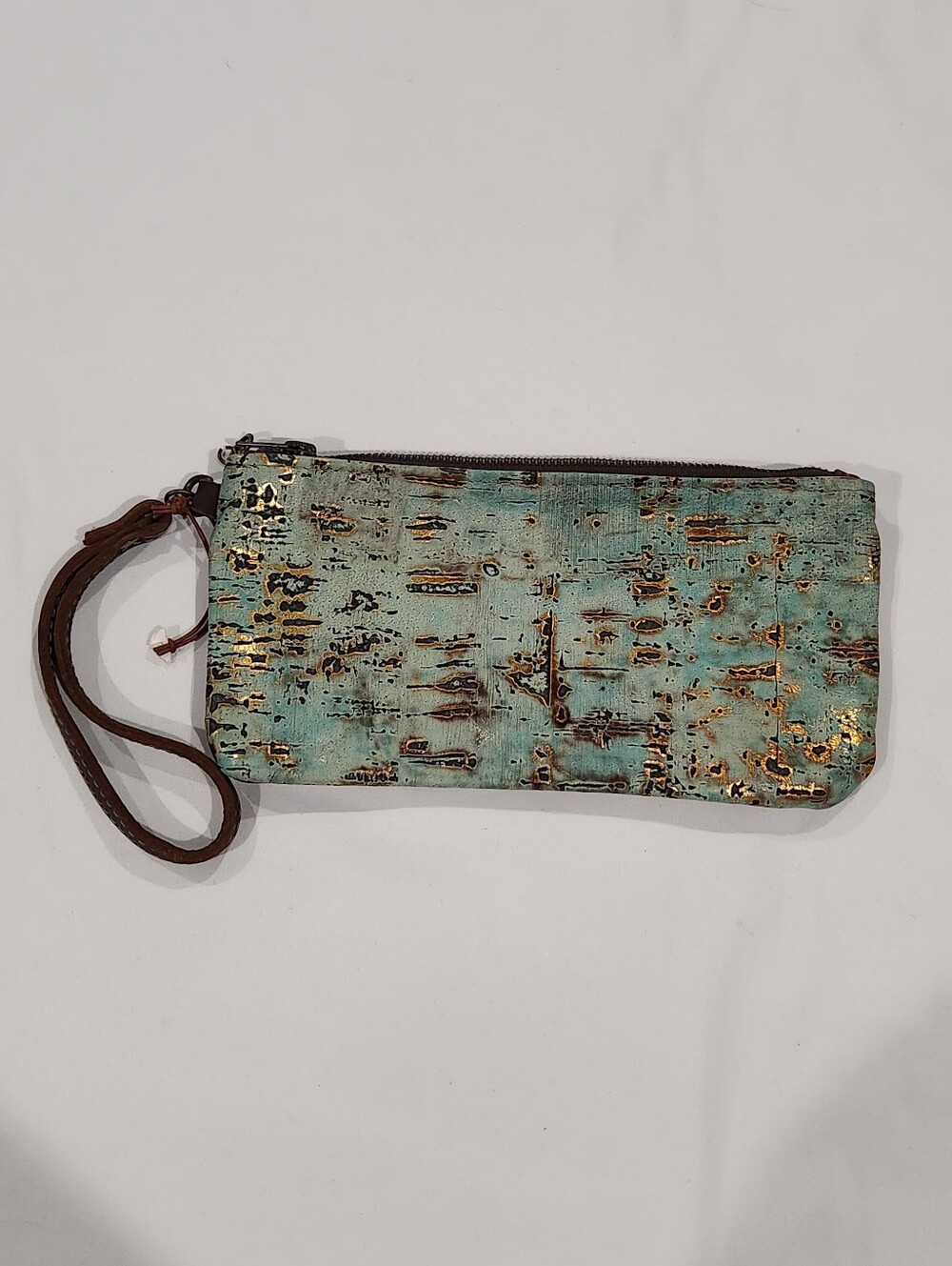 Canoe Metallic Turqoise Wristlet Western Clutch with Gold Accents NWOT